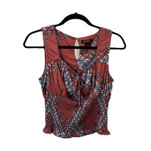 Rock & Roll Denim Mauve Pink Floral Paisley Western Smocked Cowgirl Crop Top S